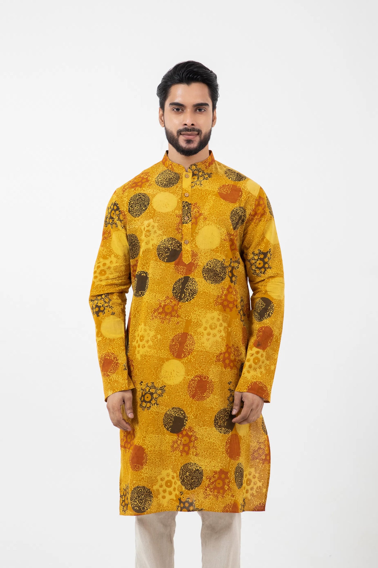 Block printed Sunshine Knee Length Kurta - Yellow