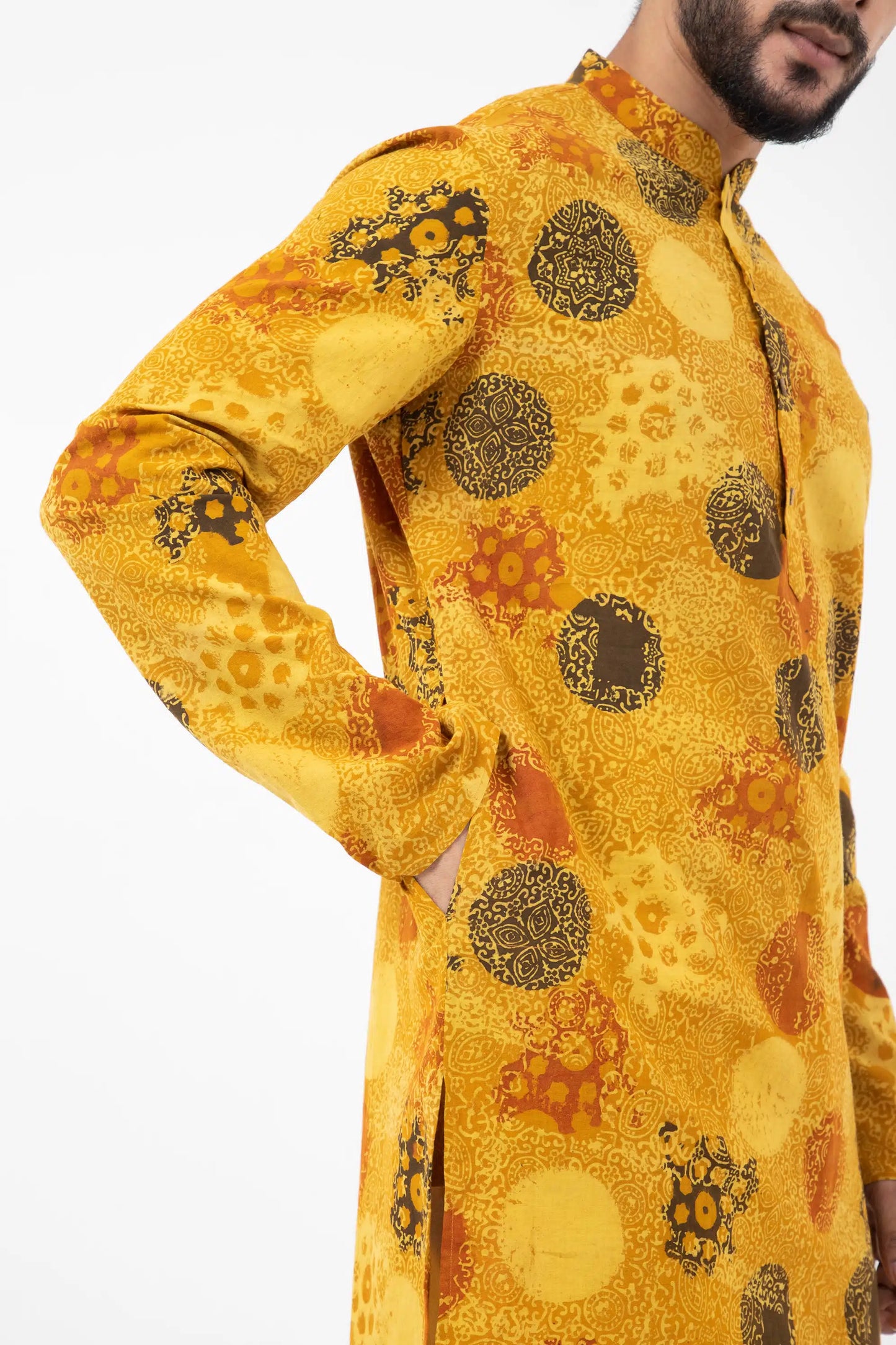 Block printed Sunshine Knee Length Kurta - Yellow