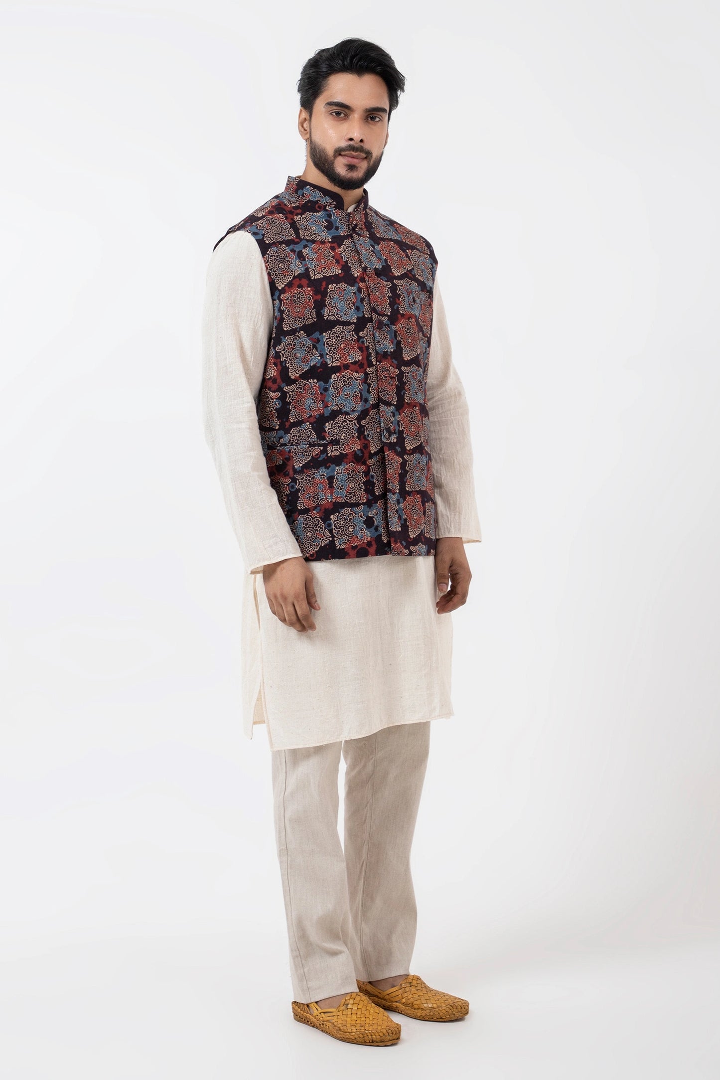 Block printed Atypical black Nehru Jacket