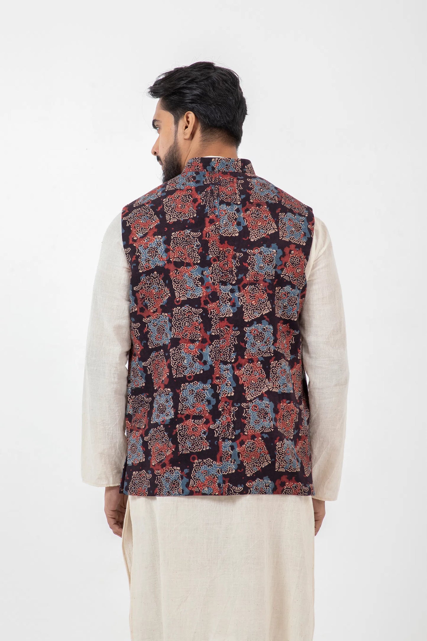 Block printed Atypical black Nehru Jacket