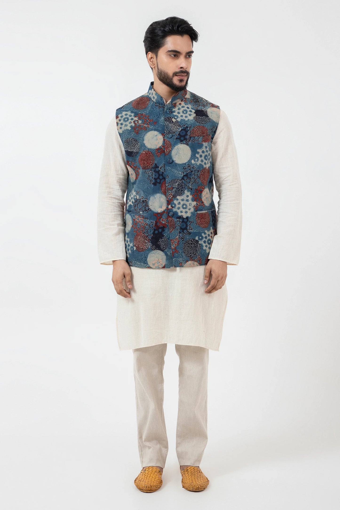 Block printed Indigo Nehru Jacket