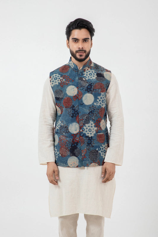 Block printed Indigo Nehru Jacket