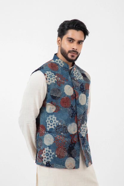 Block printed Indigo Nehru Jacket