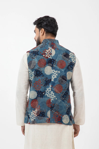 Block printed Indigo Nehru Jacket