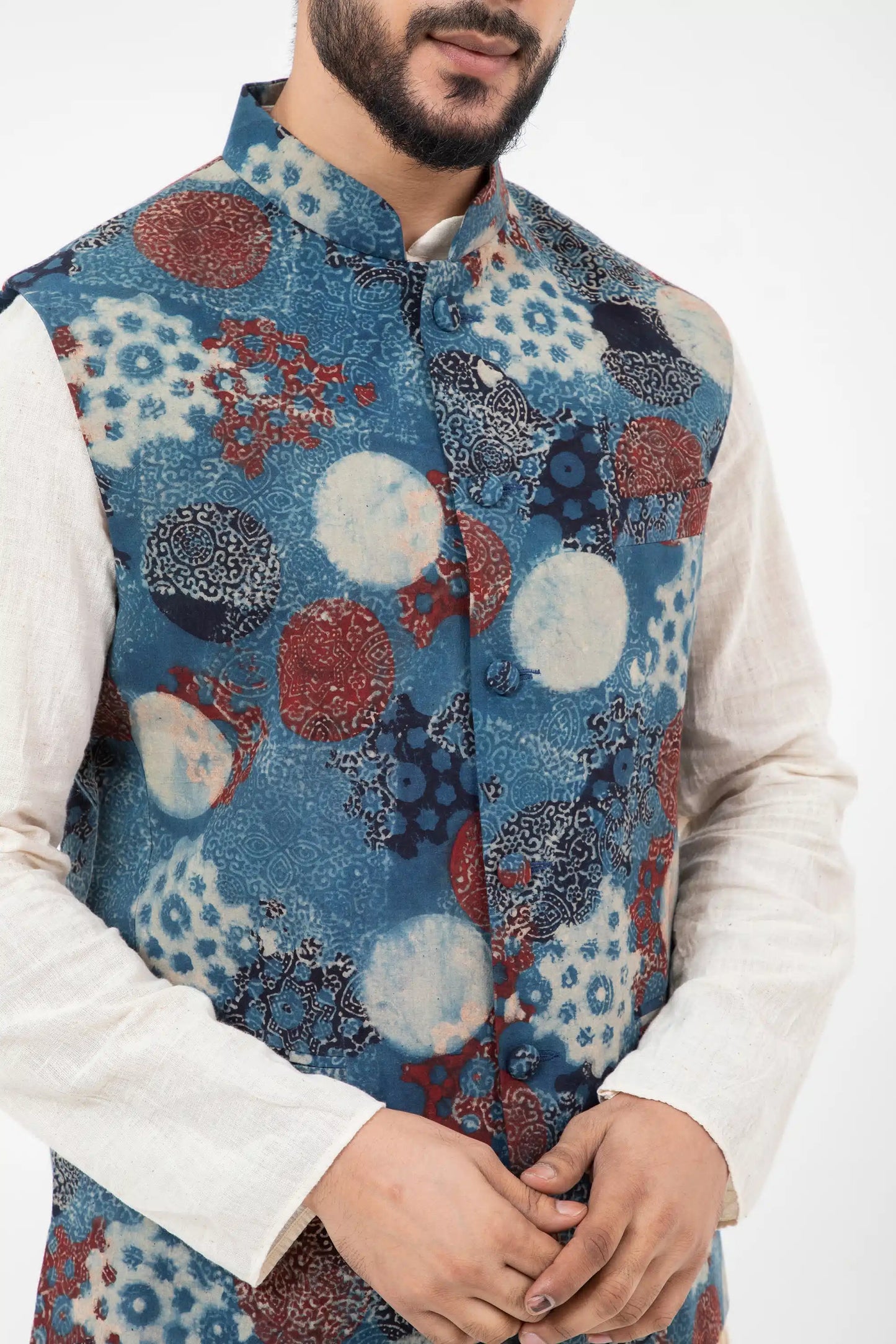 Block printed Indigo Nehru Jacket