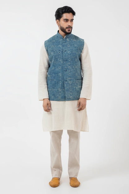 Block printed Clear sky Nehru Jacket