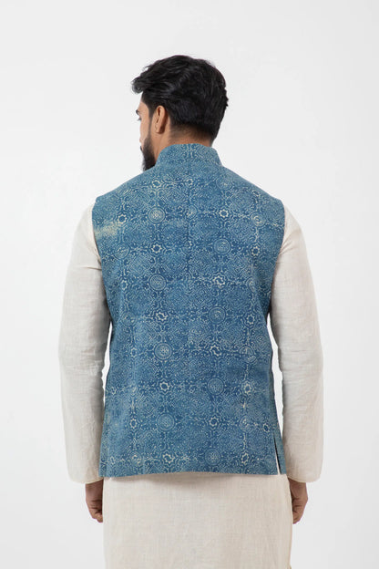 Block printed Clear sky Nehru Jacket