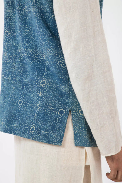 Block printed Clear sky Nehru Jacket