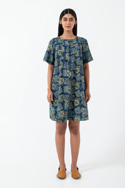 Block printed Atypical Seagreen Zero Waste Dress