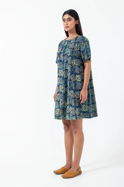 Block printed Atypical Seagreen Zero Waste Dress