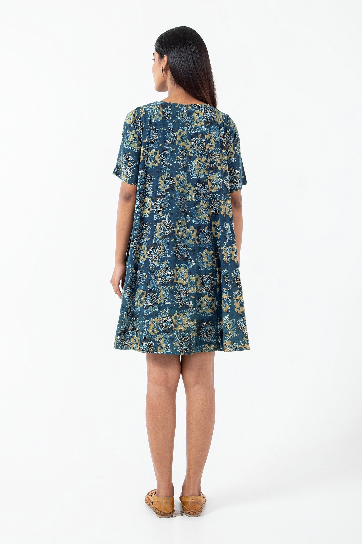 Block printed Atypical Seagreen Zero Waste Dress