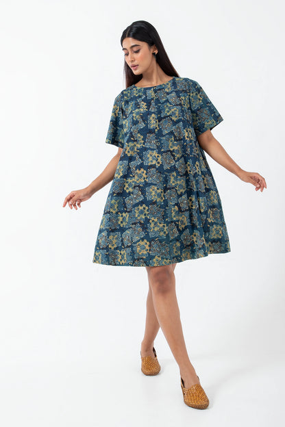 Block printed Atypical Seagreen Zero Waste Dress