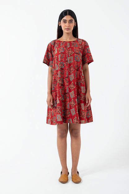 Block printed Atypical Red Zero Waste Dress