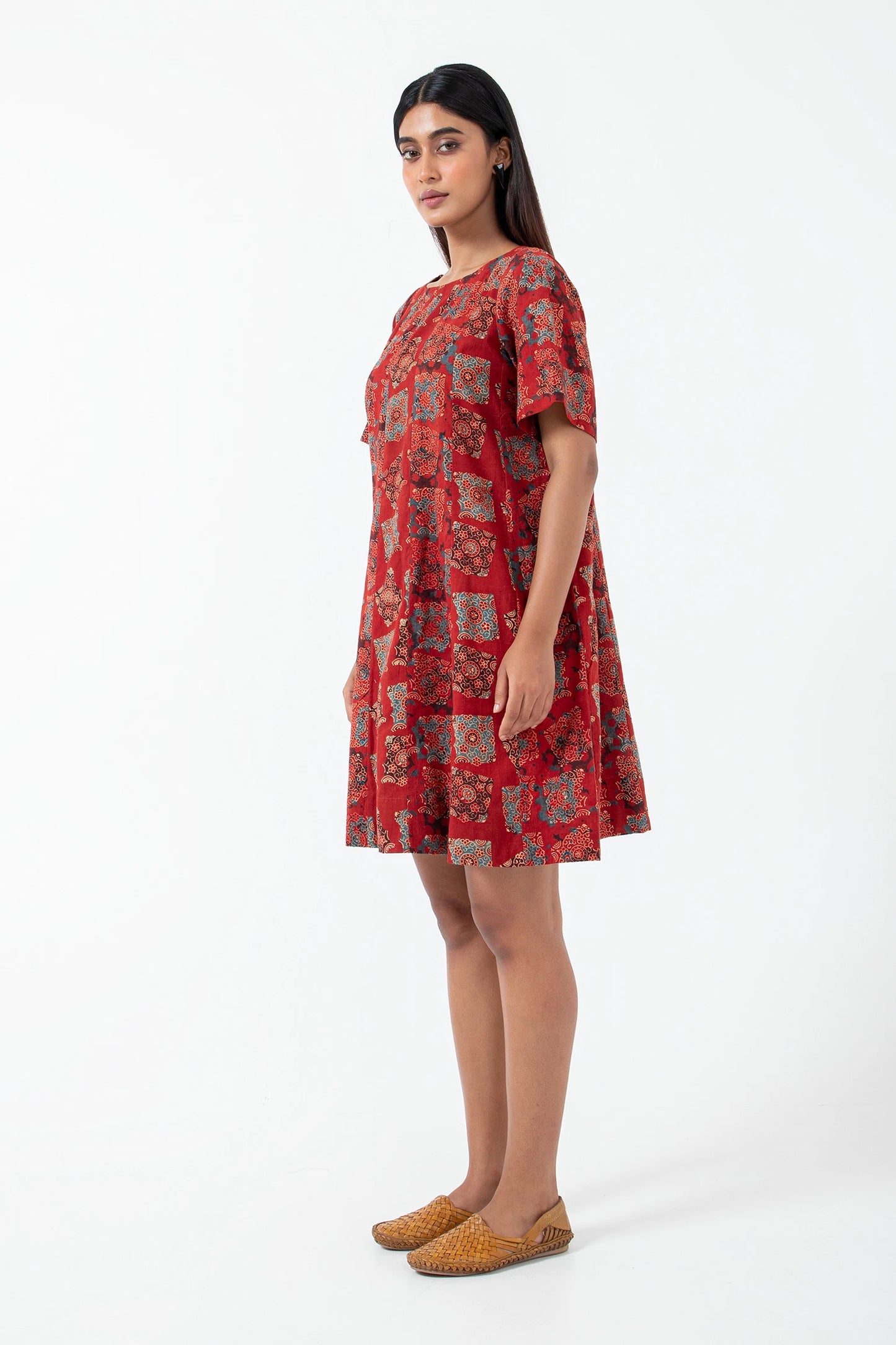 Block printed Atypical Red Zero Waste Dress