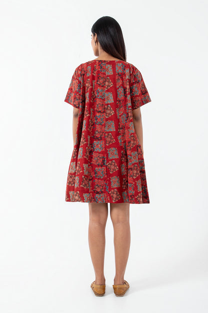 Block printed Atypical Red Zero Waste Dress