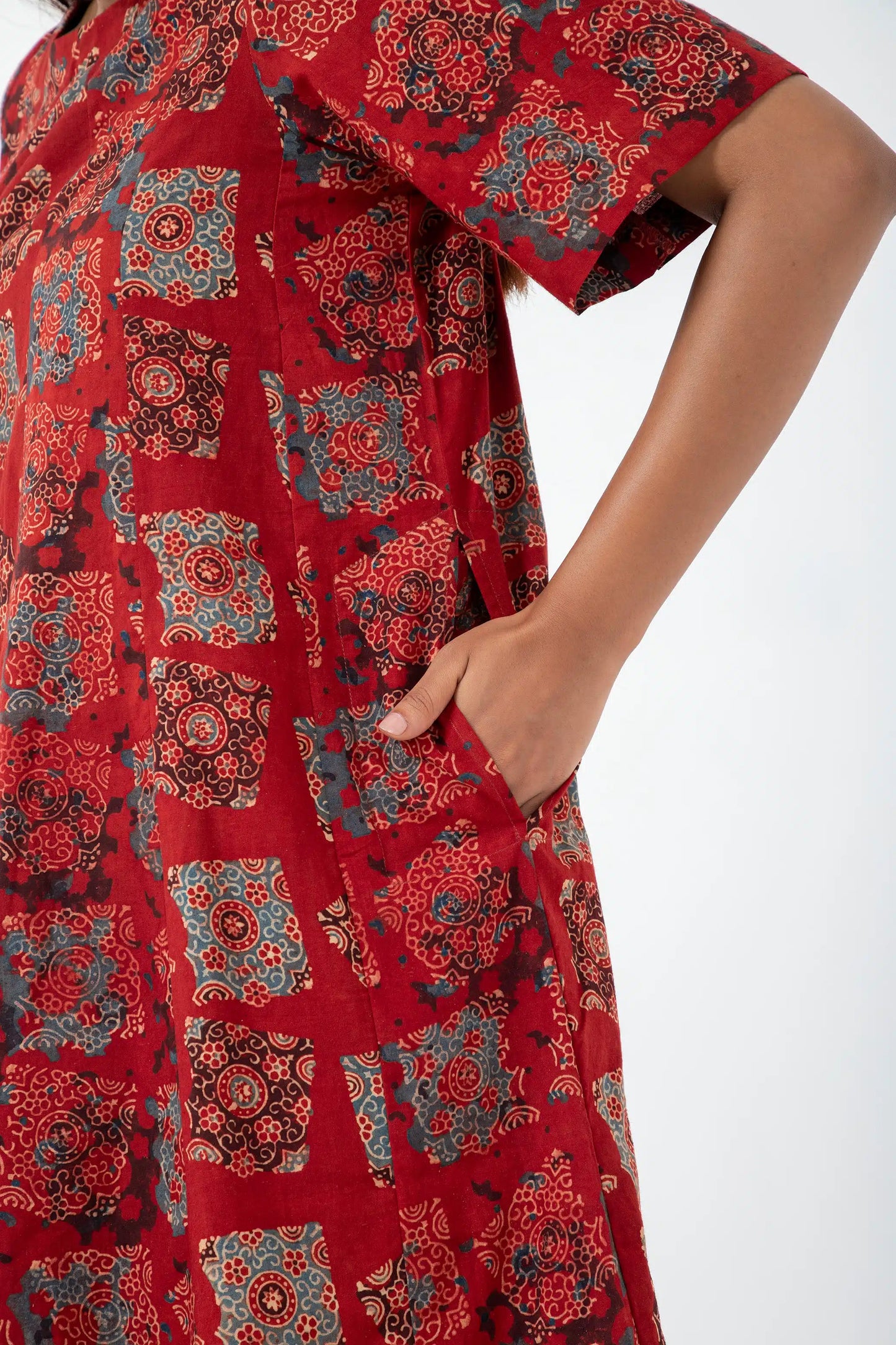 Block printed Atypical Red Zero Waste Dress