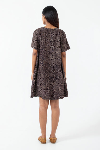 Block printed Black Skyline Zero Waste Dress