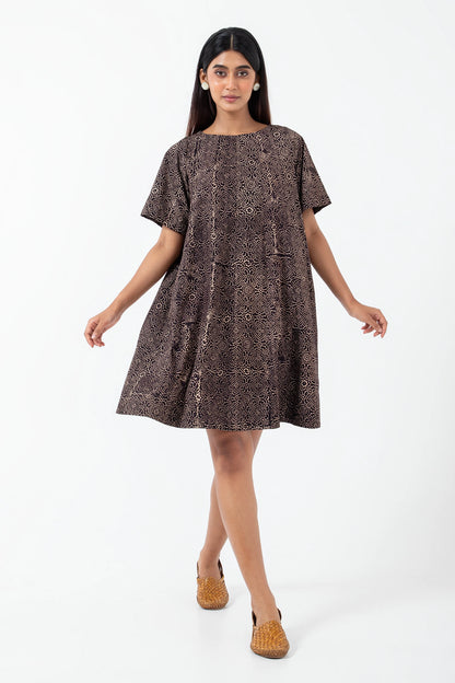 Block printed Black Skyline Zero Waste Dress