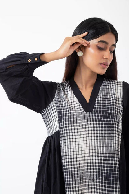 Kala Cotton Ombre Checks Black Timeless Dress