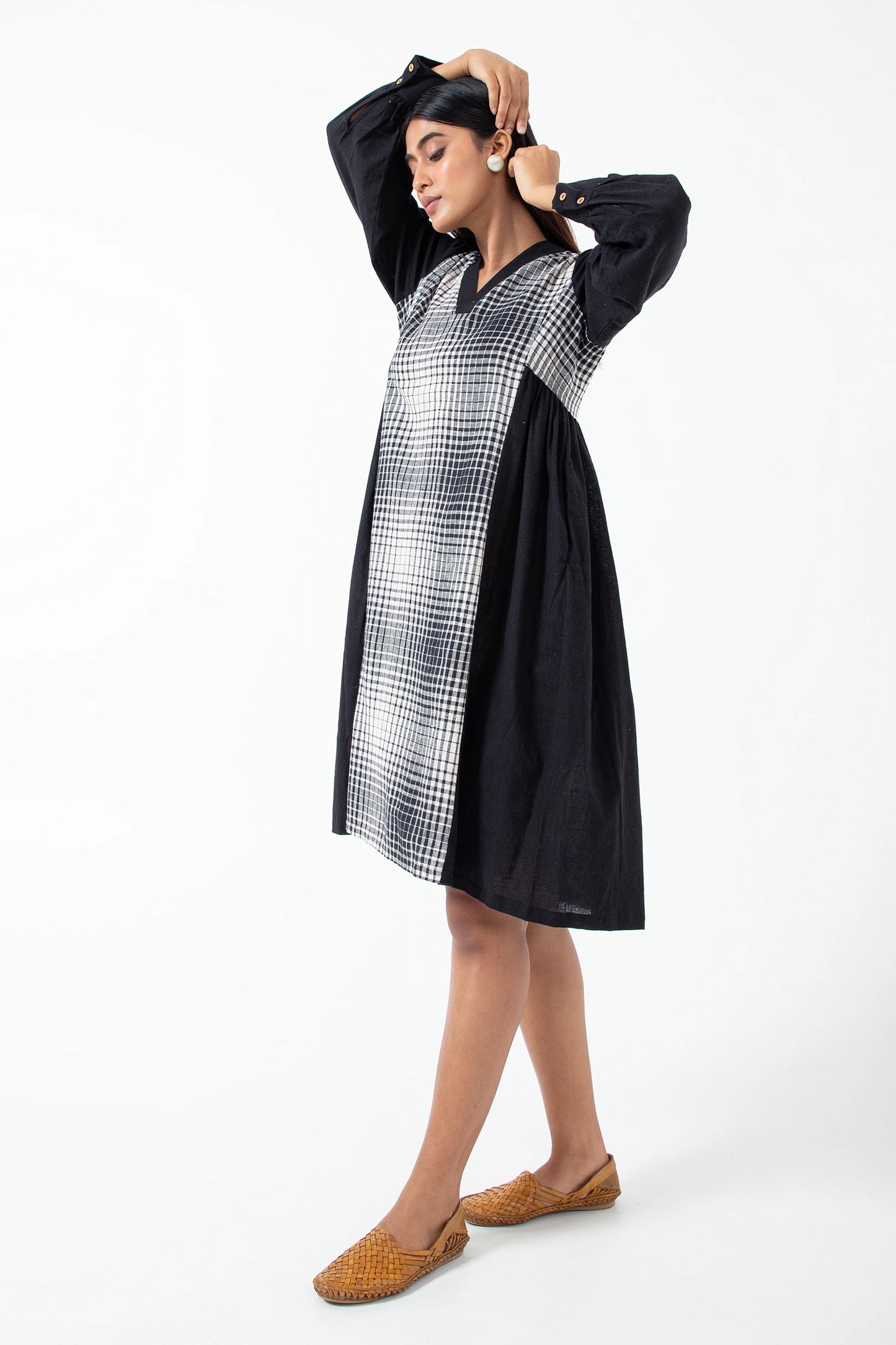 Kala Cotton Ombre Checks Black Timeless Dress