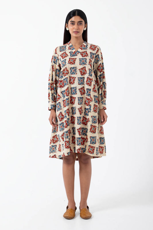 Block printed Classic half White Timeless Dress