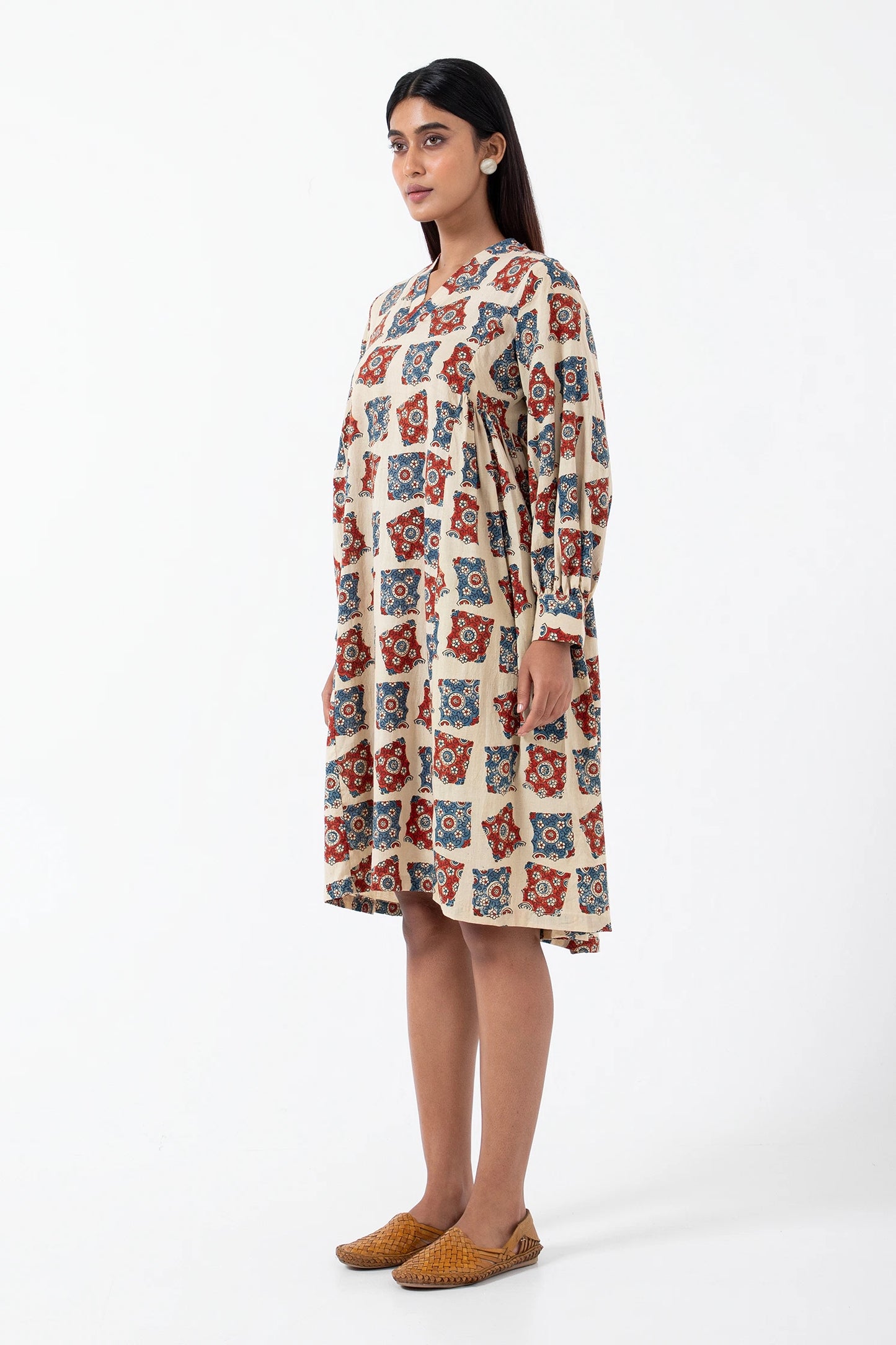 Block printed Classic half White Timeless Dress