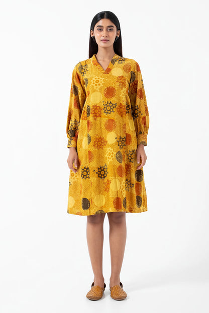 Block printed Sunshine Timeless Dress - Yellow