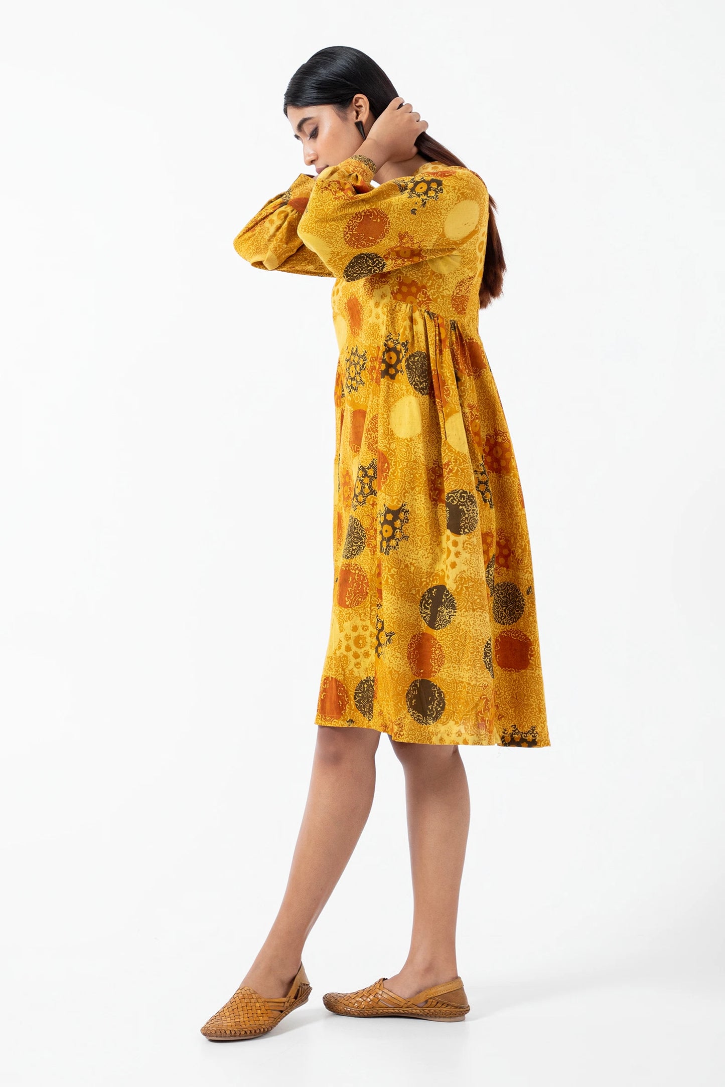 Block printed Sunshine Timeless Dress - Yellow