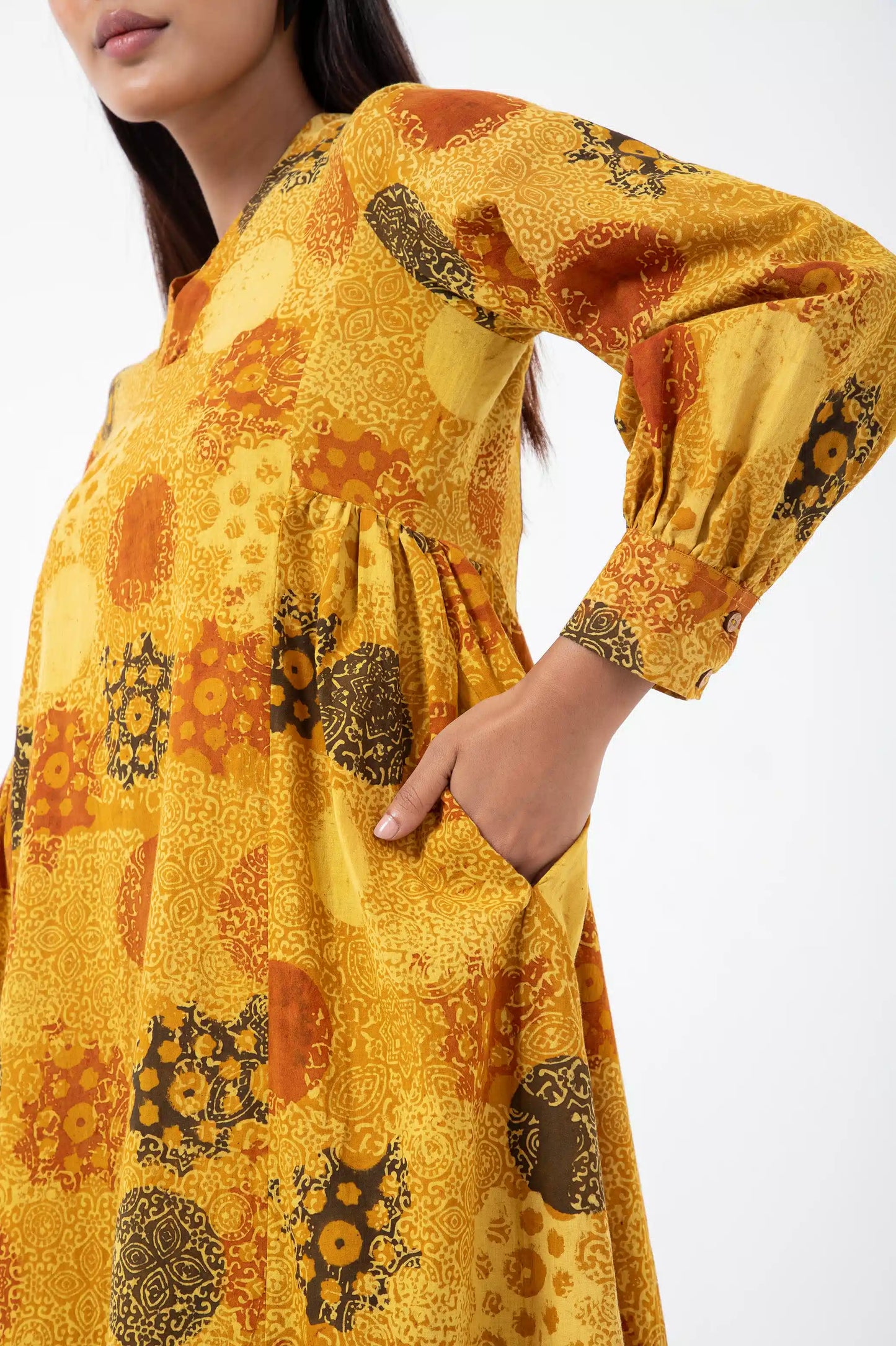 Block printed Sunshine Timeless Dress - Yellow