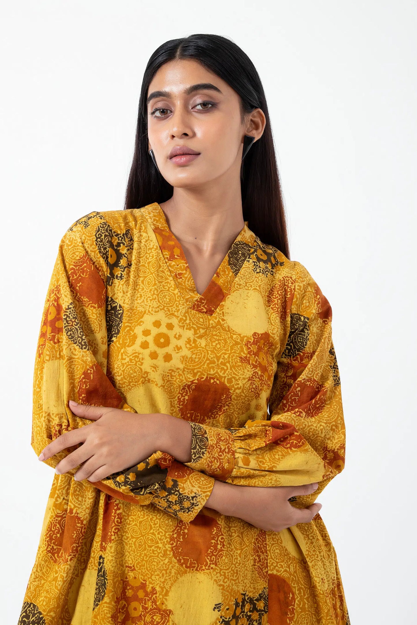 Block printed Sunshine Timeless Dress - Yellow