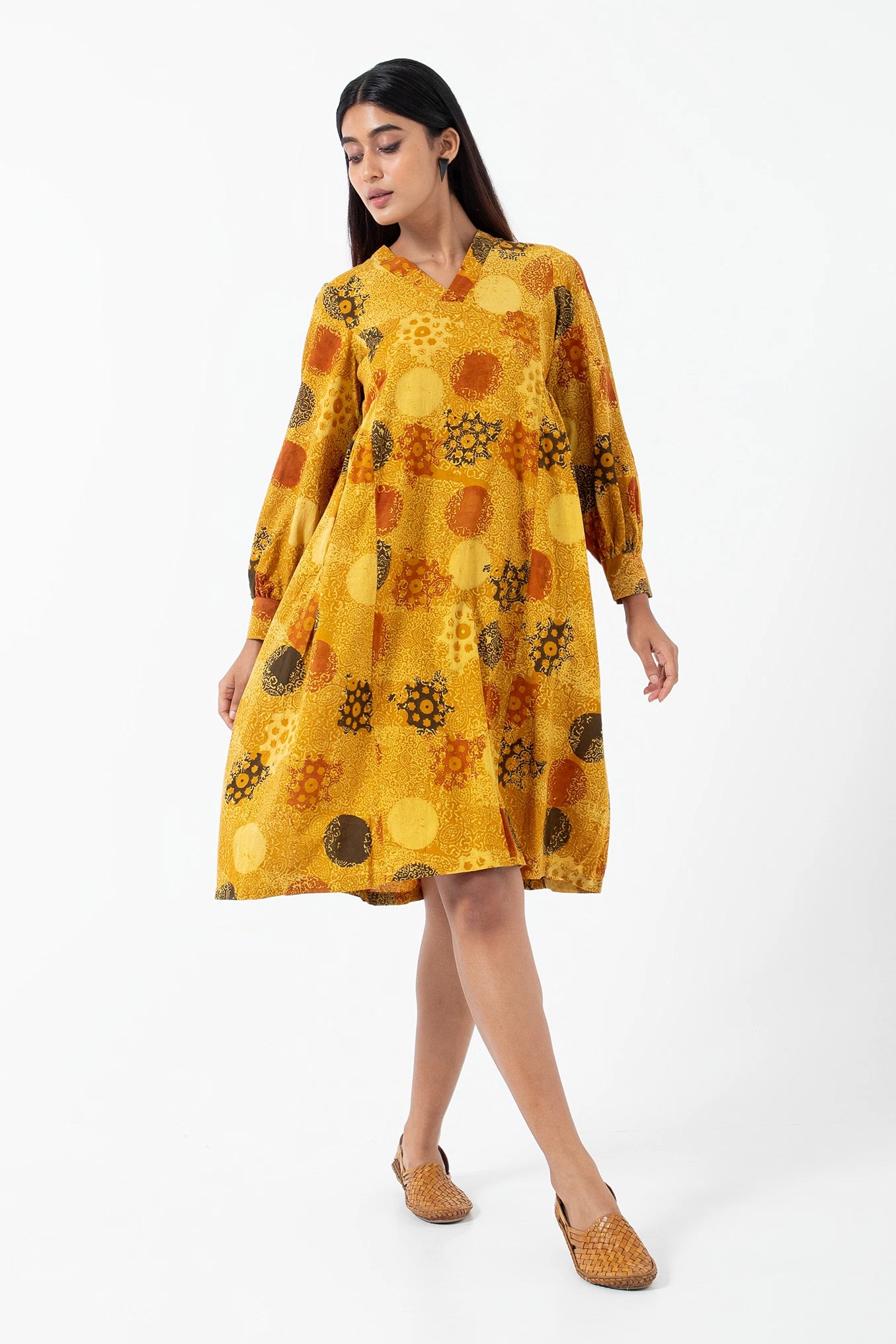 Block printed Sunshine Timeless Dress - Yellow