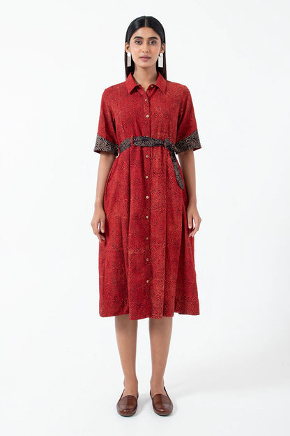 Block printed Red Silverlining Monday Dress