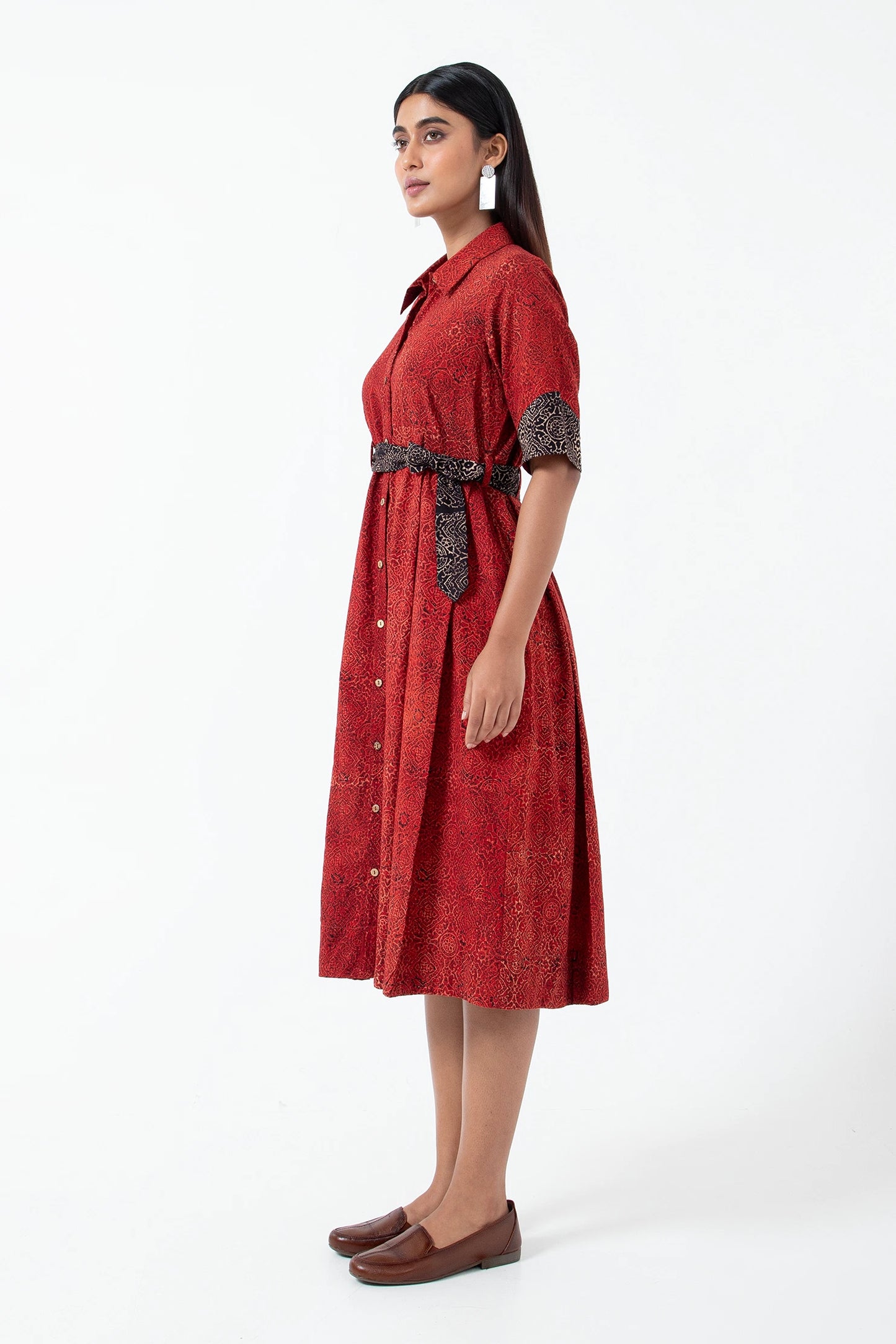 Block printed Red Silverlining Monday Dress