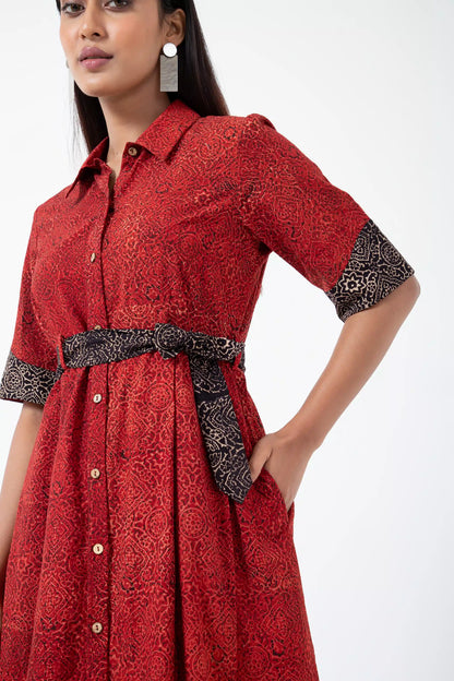 Block printed Red Silverlining Monday Dress