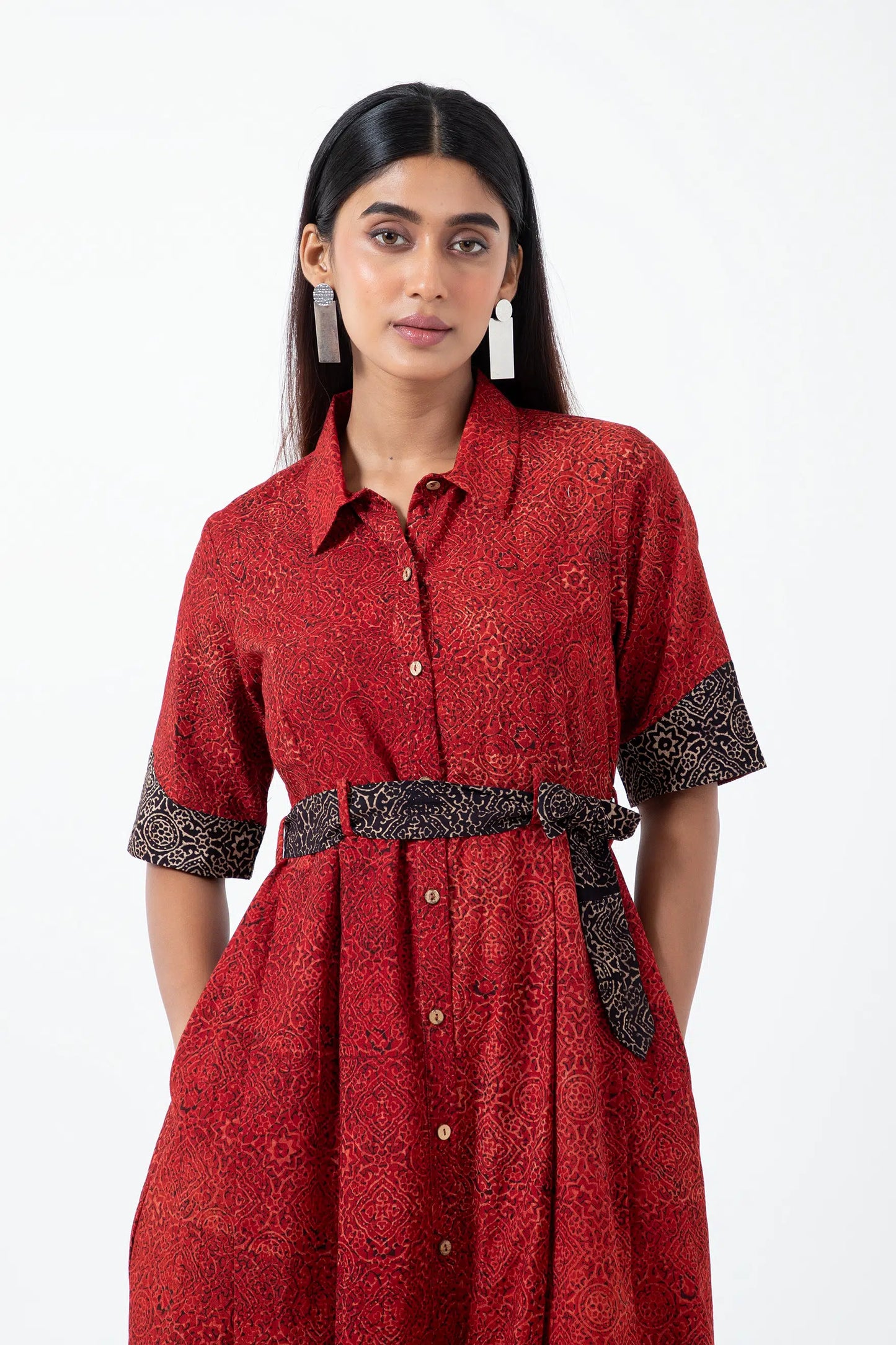 Block printed Red Silverlining Monday Dress