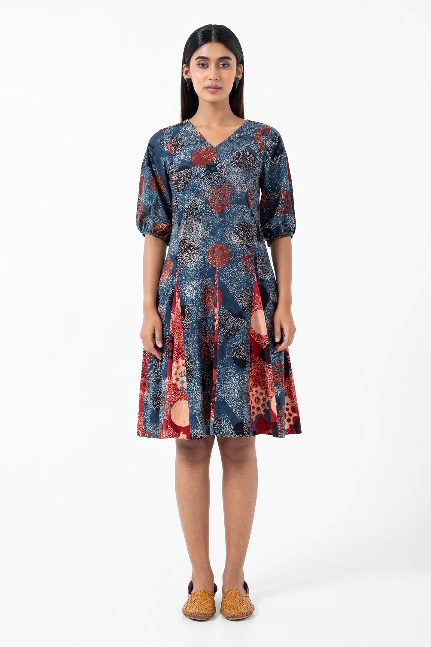 Block printed Indigo Swirl Dress