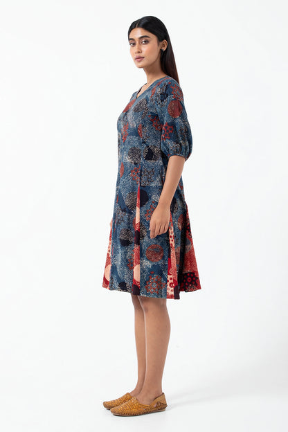 Block printed Indigo Swirl Dress