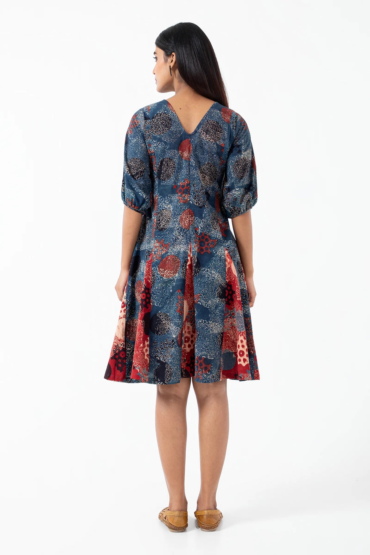 Block printed Indigo Swirl Dress