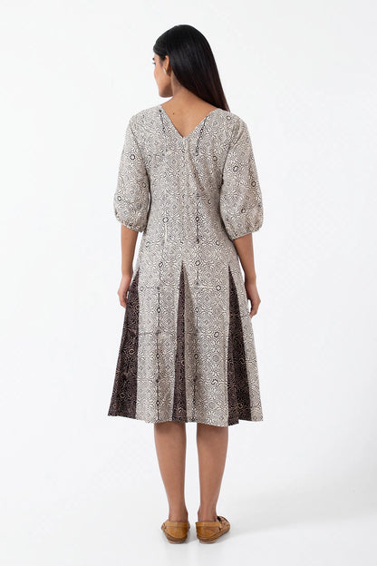 Block printed White Skyline Swirl Dress