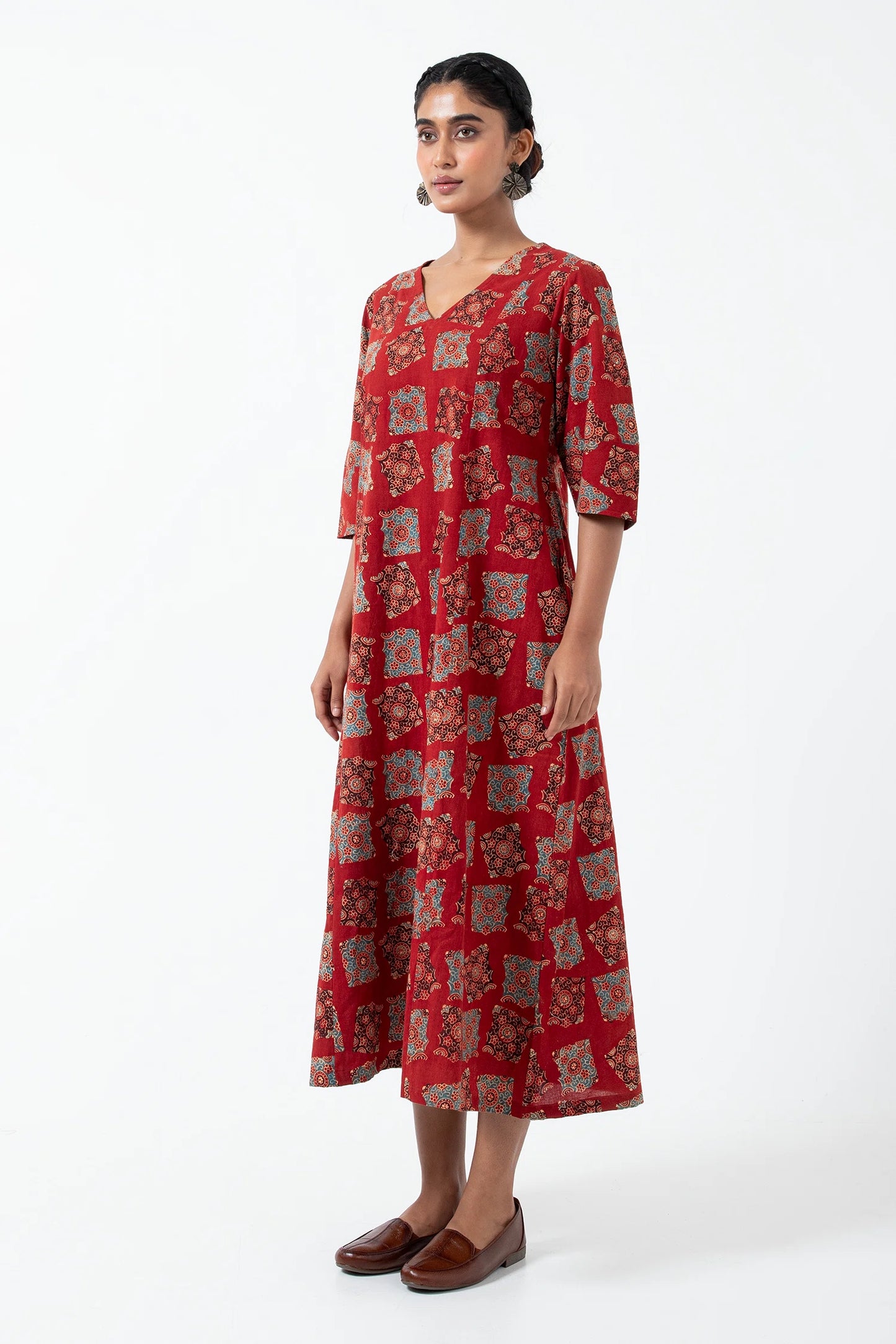 Block printed Classic Half Red Everyday Dress