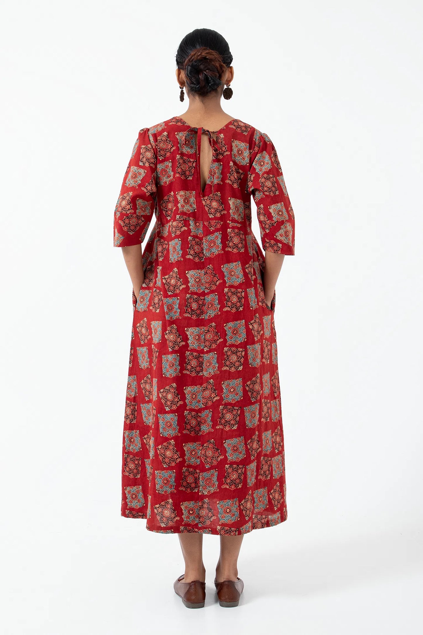 Block printed Classic Half Red Everyday Dress