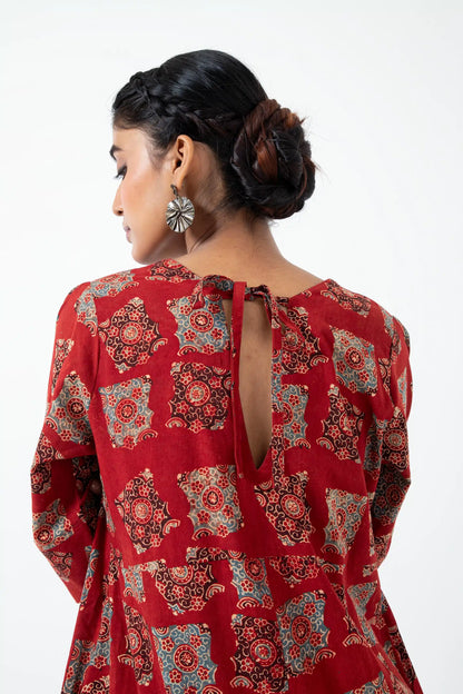 Block printed Classic Half Red Everyday Dress