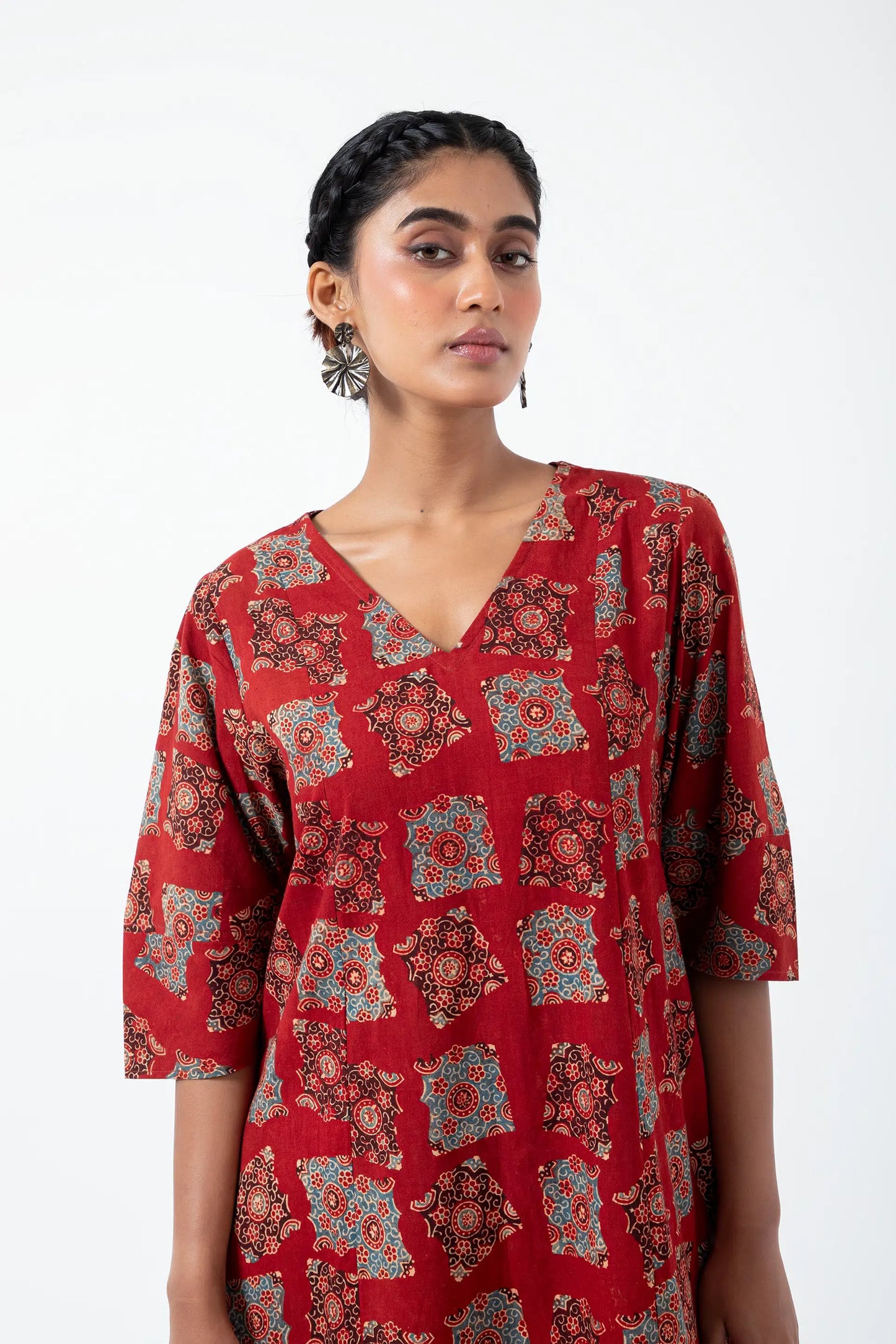 Block printed Classic Half Red Everyday Dress