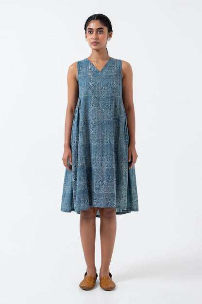 Block printed Indigo Skyline Sunday Dress