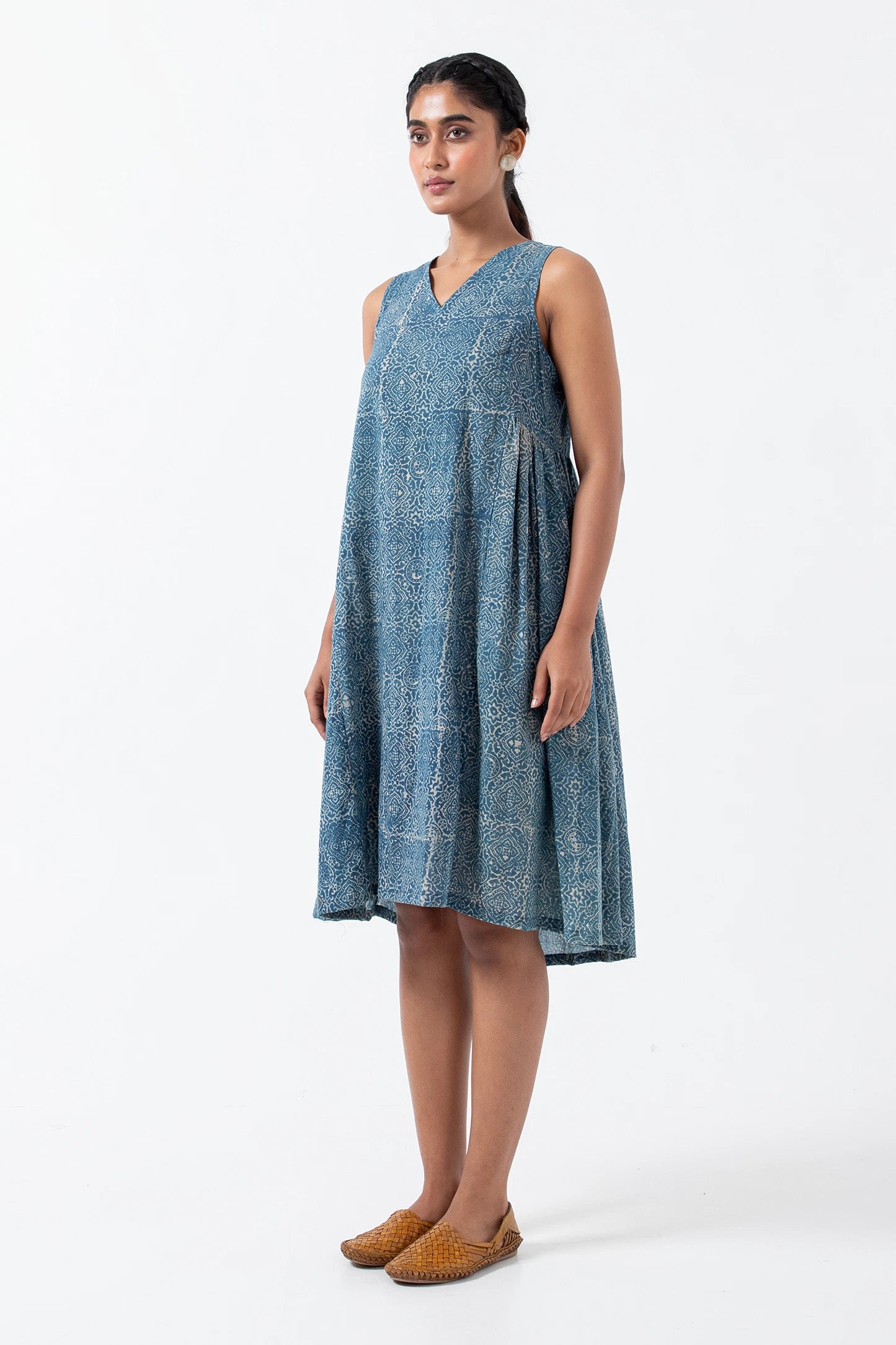 Block printed Indigo Skyline Sunday Dress