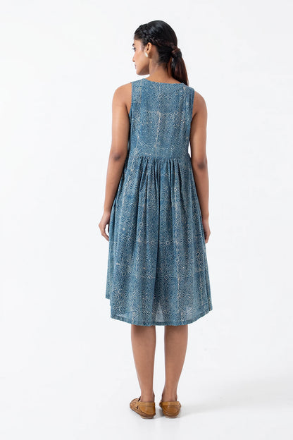 Block printed Indigo Skyline Sunday Dress