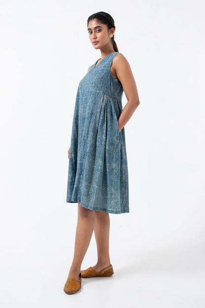 Block printed Indigo Skyline Sunday Dress