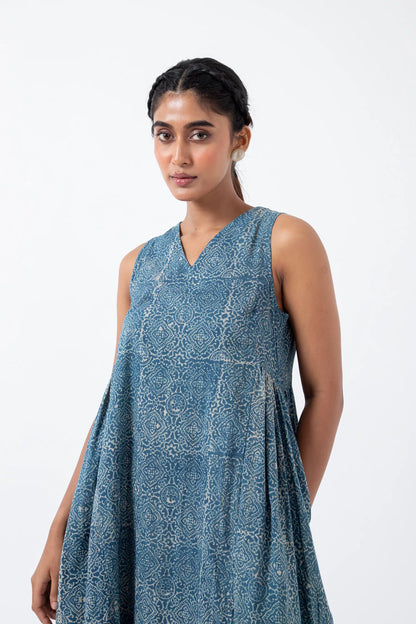 Block printed Indigo Skyline Sunday Dress