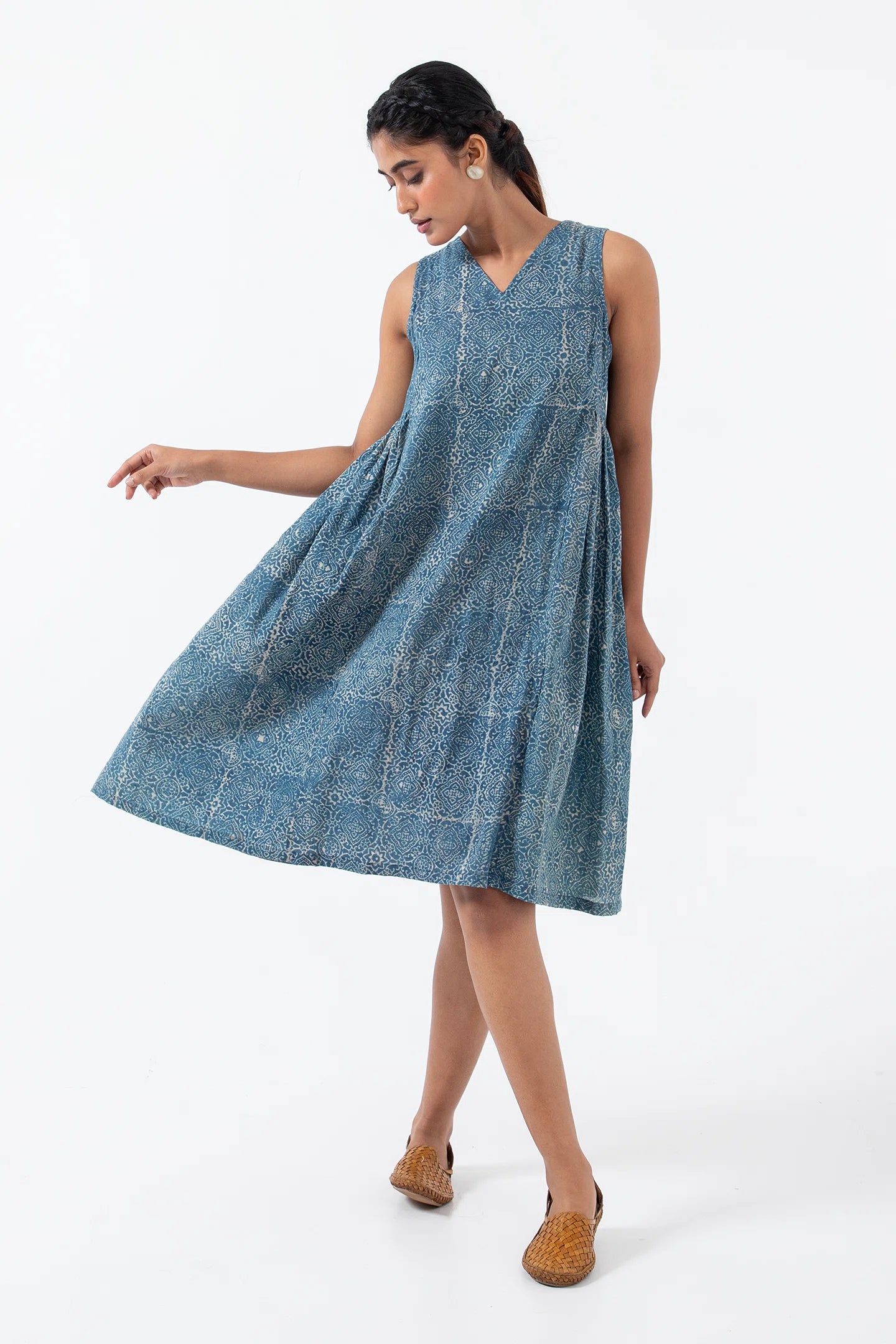 Block printed Indigo Skyline Sunday Dress