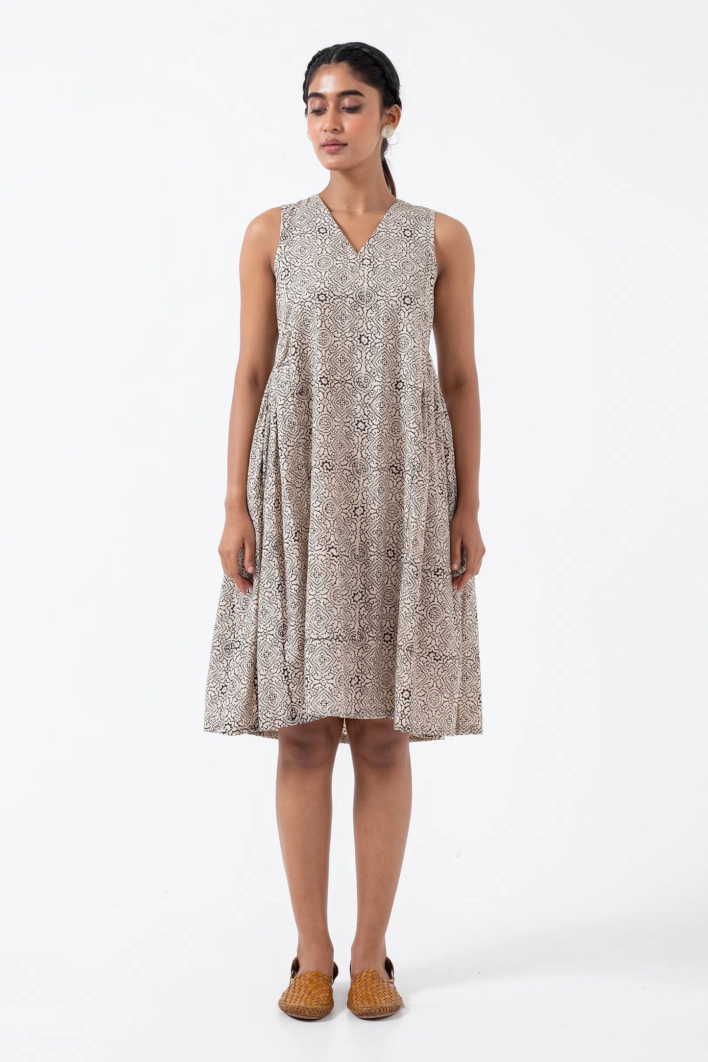 Block printed White Skyline Sunday Dress